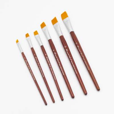 6Pcs Angular Brushes Golden Soft Anti-Shedding Nylon Hair,  Birch Wooden Artist Paint Brush Set for Acrylic Watercolor Oil Paint