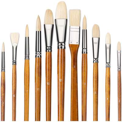 11pcs Professional 100% Natural Pure Hog Bristle Artist Paint Brushes for Acrylic Gouache Oil Painting