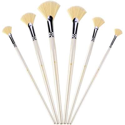 6 Pieces Fan Brushes Set, Fan Shape Pig Bristle Hair Paint Handle Oil  Brush Artists Professional Art Supplies Set