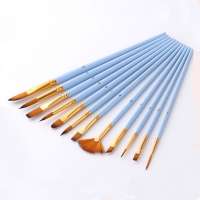 Art Supplies Blue Matte Wooden Handle Nylon Hair Designs 12 Piece Artist Thin Paint Brushes For Acrylic