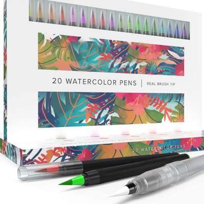 Watercolor Brush Pens Set, 20 Watercolor Markers + 1 Water Tank Brush, Art Marker Brushes